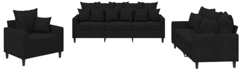 vidaXL Sofagarnitur 3-TLG., Sessel Couch mit Kissen, Sofa Wohnzimmersofa mit Armlehnen, Couchgarnitur Designsofa Sitzmöbel Polstermöbel, Schwarz Samt