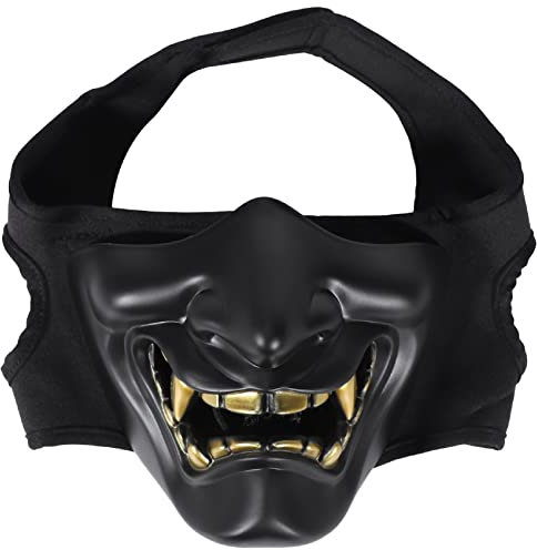 Karriter Demi-masque de samouraï pour Halloween, cosplay, carie dentaire, décoration effrayante, noir