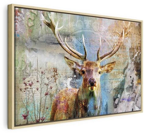 murando Bilder mit Rahmen 120x80 cm Wandbilder groß Leinwandbild XXL natürlicher Holzrahmen modern Wanddekoration Kunstdruck Wanddeko Wohnzimmer Schlafzimmer Abstrakte Tier bunt Wald Natur Blumen