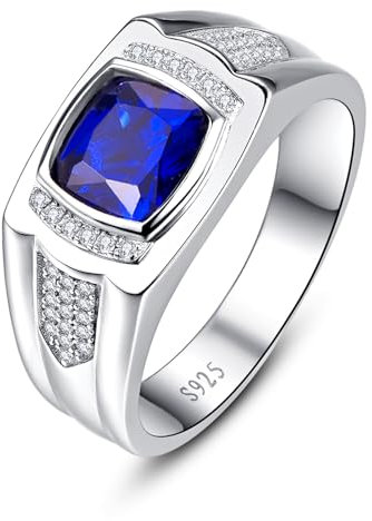 Yaresul 8mm Saphir Ring - Silber Herren Pave Zirkonia Verlobungsring Fashion Schmuck Ring für Männer 65(20.7)