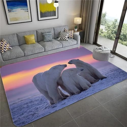 Tierischer Süßer Eisbär Teppich Kinderteppich Wohnzimmerteppich Schlafzimmerteppich 3D-Gedruckter Superweicher Flanellteppich 60 X 90 cm - Polyester-Soft-Touch,Leicht Zu Reinigen -2X4L/D7B5-3E7O
