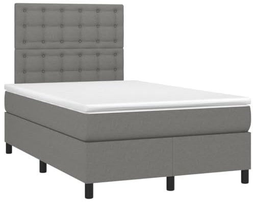 vidaXL Boxspringbett, Bett mit Matratze LED Kopfteil, Bettgestell mit Lattenrost, Polsterbett Doppelbett für Schlafzimmer, Dunkelgrau 120x190cm Stoff