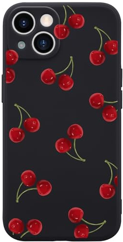 Wihytec Red Cherry Phone Case for iPhone 15 PRO Cute Cherry Case Cover Liquid Silicone Soft Gel Rubber Durable Matt Phone Cover with Microfiber Lining Protective Cover