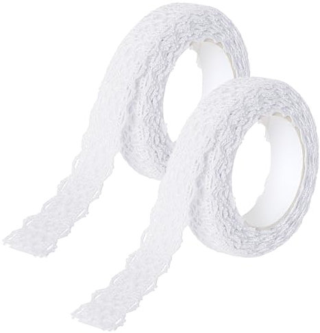 Lace Ribbon Selbstklebend 2 Rollen Vintage Dekoratives Gurtband Baumwolle Spitze Spitzenband,Geeignet für Handwerk, Hochzeit Dekorationen, Handwerk DIY Scrapbooking Dekorationen (Weiße)