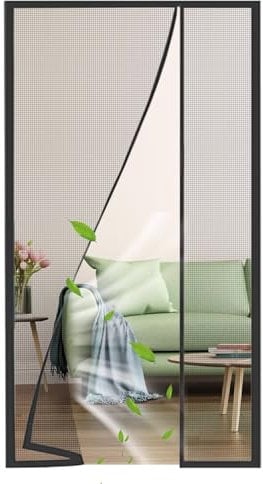 Fliegengitter Stecknadeln 90x265cm Reißzwecken für Fliegengitter Tür Magnet Insektenschutz Balkontür Schwarz