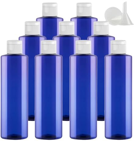 PQPAUTY 24 pièces 250ml Bleu Vide Plastique Bouteille avec Blanc Bouchon à Bascule de Lotion pour lotions crèmes gels shampooing