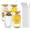 HAOYULUO 4er Set Glas mit Deckel und Strohhalm, 500 ml Trinkgläser mit deckel, Dosenförmige Glasbecher, Geeignet für Eiskaffeetassen, Limonaden, Smoothies, Bier, Cocktails (500ML, 4, stück)