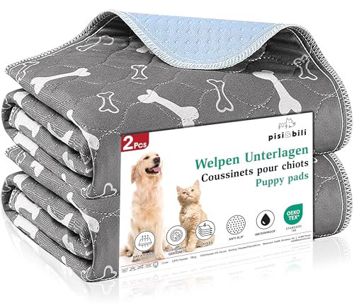 Pisi Bili Inkontinenzunterlage für Haustiere 2er Set 80x90 cm – Waschbare, saugstarke, Oeko-Tex zertifizierte Trainingspads und Wiederverwendbare Urinunterlagen für Hunde, Katzen und Meerschweinchen