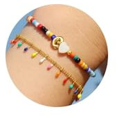 TINGN Boho Bunte Perlenarmband Damen Mädchen, Boho Bunte Armband Frauen, Armband mit C Buchstaben, Gold Layering Armbänder Damen Mädchen