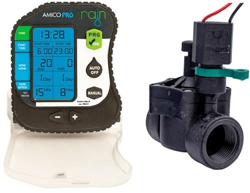 RIEGOPRO Programador de Riego Amico PRO 9V DC 1 Zona de Riego. Incluye Electroválvula 9V DC 150N 1 (32mm) Hembra. Fácil Programación.