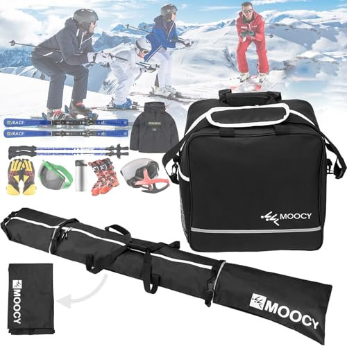 Aisny Skitasche Ski Schuh Tasche Set, Schuhtasche Ski Set für 200 cm Wintersport Kombi Equipment Zubehör für Skisack und Skischuhtasche Kombi Verstellbare Länge Rollaufbewahrungsdesign