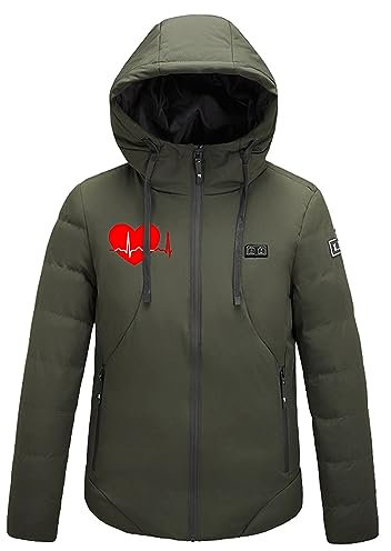 Beheizte Jacke Herren Heizjacke Damen 2024 Sale USB Elektrische Beheizbare Jacke Wärmende Winter Warm Daunenjacke mit 2 Temperaturstufen 9 Heizzonen Heizmantel Outdoorjacke Funktionsjacke mit Kapuze