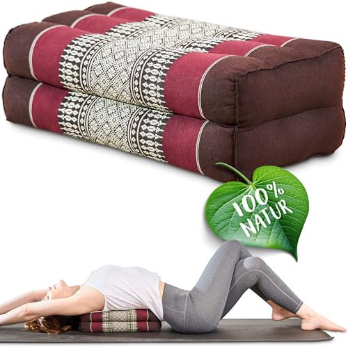 Namasdee Stützkissen 17x34x12cm mit 100% natürlicher Kapokfüllung (Weinrot)