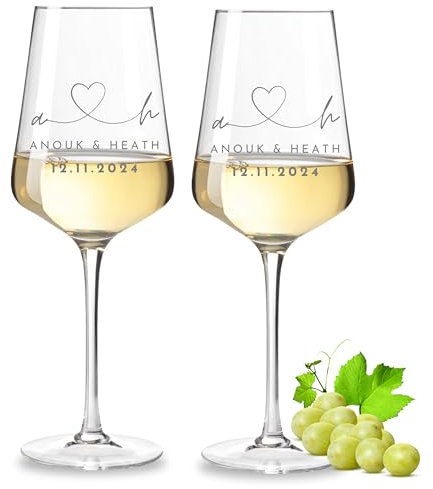 VILLA ROSA LOTTA - Leonardo Weinglas 2er Set mit Gravur - Hochzeitsgeschenke für Brautpaar, Personalisiertes Geschenk zur Hochzeit, Verlobung, Jahrestag mit Name und Datum, Initialen