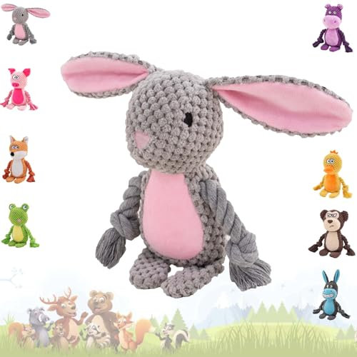 Hundespielzeug,Hund Quietschspielzeug mit Knitterpapier, Plüschtier Hund Plüsch Kauspielzeug,Intelligenzspielzeug für Hunde,Hundespielzeug Kleine Hunde,Quietschendes Hundespielzeug(Grauer Hase)