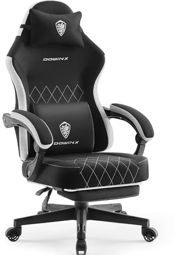 Dowinx Gaming Chair for Adults With Footrest, Ergonomic High Back Fabric Chair With Pocket Spring Cushion, Massage Lumbar Support - Black