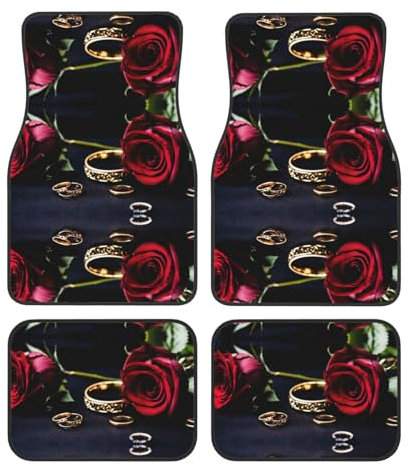 Lot de 4 tapis de voiture universels résistants avec imprimé rose rouge