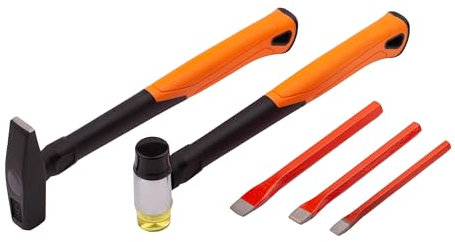 MIVOS Martelli e scalpelli - set - 5 pezzi - martello da fabbro 300g - martello per lamiera in fibra di vetro - scalpelli 10mm, 13mm, 16mm in acciaio - per lavori di fabbro e lattoniere