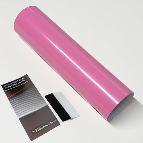 Gloss Car Vinyl Wrap [Self Adhesive Air Release Film] with Squeegee Tool - Outdoor Rated for Car Automotive Use (Pink, 30 x 152cm)