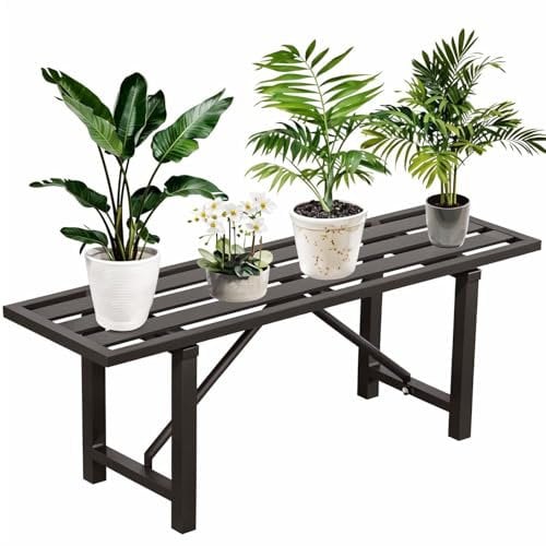 DHYGOTFUR Pflanzenständer Blumenständer Draußen& Innen Aluminium, Blumenbank Pflanzen Blumenregal für Garten, Wohnzimmer, Balkon, Terrasse, Hof, Zimmerecke (Schwarz, DH-039B Height 35CM)