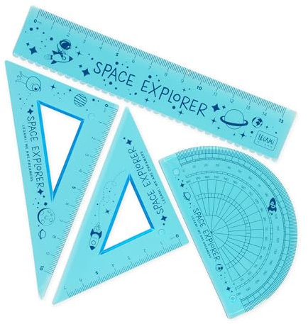 Legami - Set di Geometria, Set con Righello da 15 cm, Squadra 60° da 10 cm, Goniometro 180° per la Scuola, Custodia Inclusa, Materiale Flessibile, Tema Space