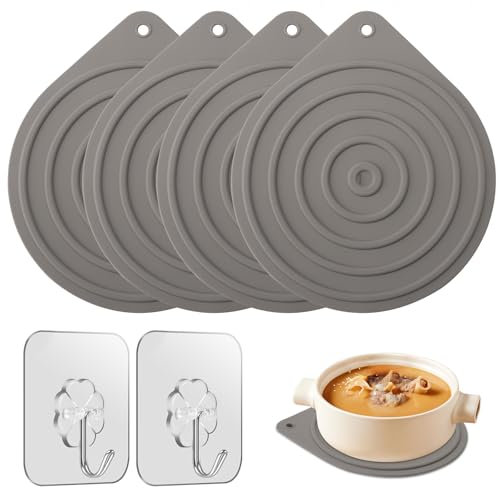 HENGBIRD 4 Stück Topfuntersetzer HitzebestäNdig Topflappen Silikon Untersetzer Topf KüChe rutschfest Topflappen Zum Warmhalten von Speisen mit Zwei Haken Geeignet für TöPfe Teekannenund SchüSseln
