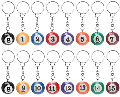 Marsrut Lot de 16 porte-clés en forme de boule de billard, mini boules de billard, accessoires colorés mélangés, couleurs mixtes