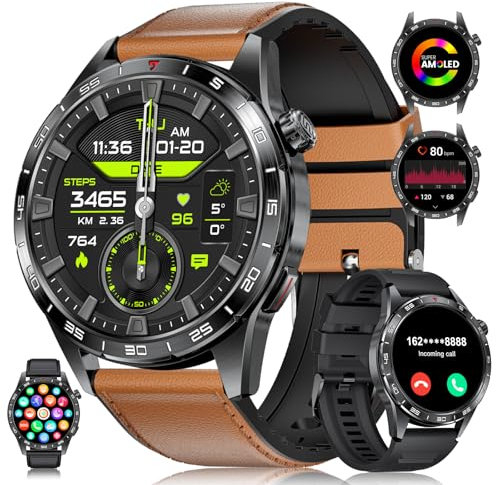LIGE Smartwatch Herren mit 400mAh Lange Akkulaufzeit für Android iOS,1.43'' Amoled Display,110+ Sportmodi,Bluetooth-Anrufe,IP68 Wasserdicht Fitnessuhr mit Herzfrequenz, SpO2, Schlafmonitor,3 Armbänder