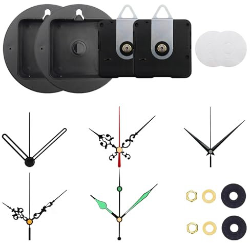 hemeilibao Uhrwerk Set – 2 Stück leise Quarzwerke mit 5 Zeigersets & 2 Ziffernblättern, DIY & Ersatz für Wanduhr und Bastelprojekte