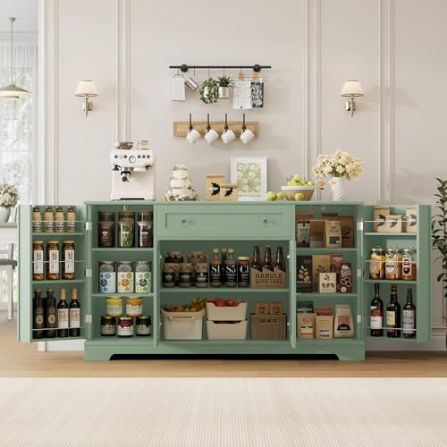 HITHOS 54 Buffet Cabinet with Storage, Modern Kitchen Buffet Sideboard with Drawer, Wood Coffee Bar Station with Adjustable Shelves, Kitchen Storage Cabinet for Living Room, Green