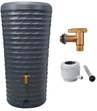 4rain Jolie 2in1 Regentonne Komplett-Set 230 Liter Graphite Grey inkl. Kunststoff-Auslaufhahn und Fallrohranschluss - Wassertank, Regenfass, Regenwassertonne, Wasserbehälter, Regenwassertank