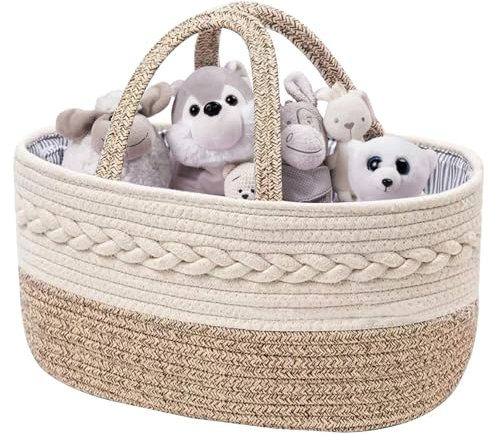 Sudnsadaks Cesta Organizadora Bebe, Organizador de Carrito Pañales para Bebés, Canasta Almacenamiento Portátil de Pañales Tejidos con Compartimentos y Asas, Cesta Bebé para Recién Nacidos