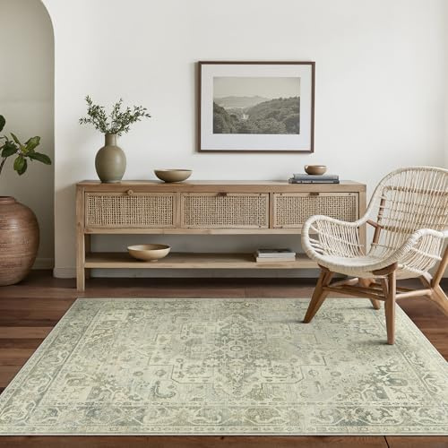 BEIMO Tappeto Salotto Pelo Corto Vintage, Tappeto Camera Da Letto, Tappeti Antiscivolo Lavabile, Tappeti Persiano per Corridoio, Soggiorno, Sala, Salvia, 80x150cm