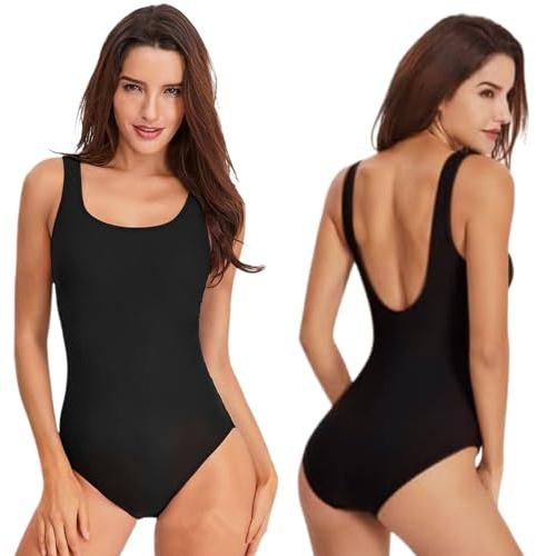 HKSICHENGKEJIUK Women One Piece Swimsuit Swimming Costume Tummy Control Ladies Round Neck Swimwear Monokini with Removable Pads Sexy High Cut Low Back Bathing Suits