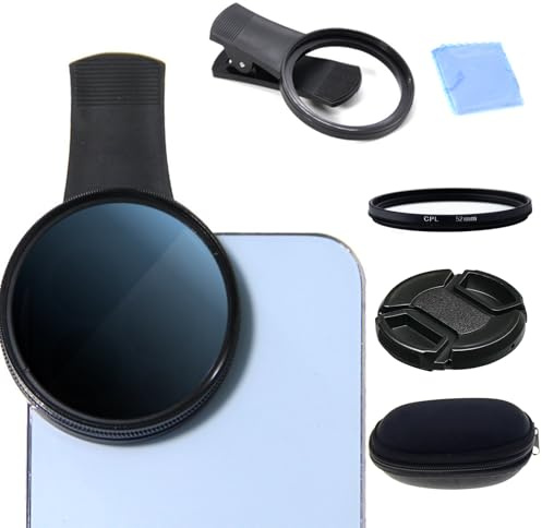 Universell CPL Filter 52 mm, Handykamera CPL Filter Objektivset Clip-On Handy Polarisationsfilter Kompatibel mit iPhone16, 15, 14, 13, 12, 11 Android-Smartphones