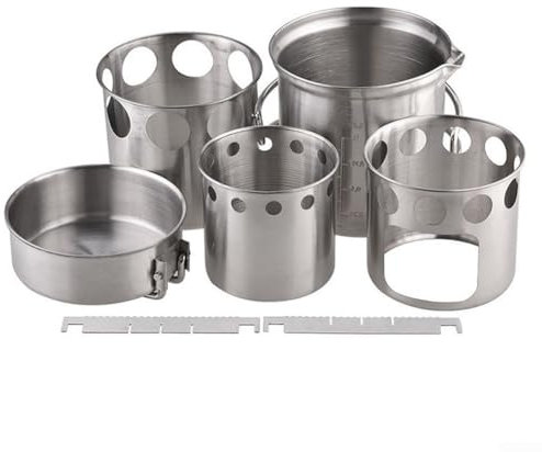 Zilimontt Ensemble de casseroles à bois de chauffage, poêle à bois de chauffage portable en acier inoxydable et ensemble de cuisine pour le camping avec design coupe-vent, échelle de mesure intégrée