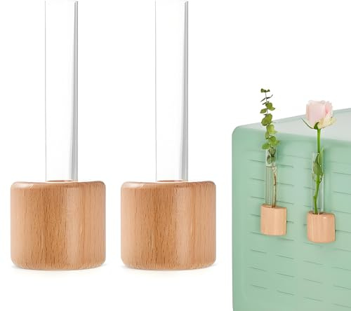 2 magneti creativi per frigorifero, mini vasi magnetici idroponici, in plastica, per fiori con magneti, in legno, piccolo vaso di fiori per uffici, camera da letto (giallo 1)