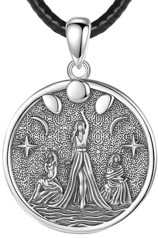 GXGM 3 Monde Göttin Halskette,Silber Anhänger Heidnisch Wiccan Magische Göttin Hekate Lilith Amulett Schutzschmuck für Frauen Männer