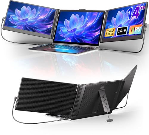 XFMTOP Laptop Screen Extender Monitor 14 IPS FHD 1080P Extra Display Triple Screen Laptop Monitor Extender Multi Screen Attachment for 13-17.3 Laptops Compatible with Win Mac Dex Chrome Travel Work