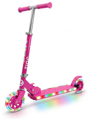 Zinc Light Party 2 Kids Scooter for Boys & Girls Age 3-8 - Foldable Scooter with Light-Up Wheels, Stem & Deck, 20 Light Functions, 4 Adjustable Heights, 120mm PU Wheels, ABEC 7 Bearings - Pink