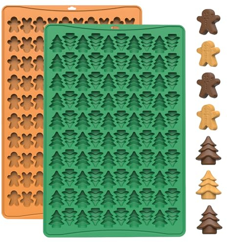 Butabeishy Silikon-Backformen Set, Weihnachtsbaum und Lebkuchenmann Motive, 2 Stück, Grün und Orange(BG113)