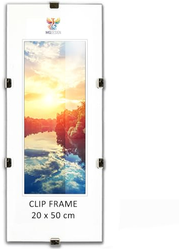 MG Design Cliprahmen 20 x 50 cm – rahmenloser Bilderrahmen mit Acrylglas & HDF Rückwand – für Fotos, Poster & Puzzle, vertikal & horizontal