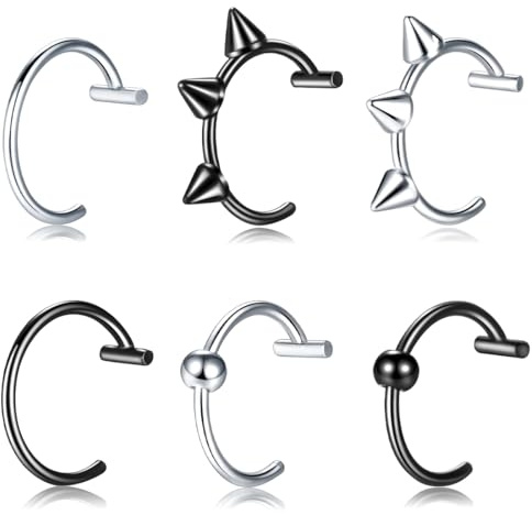 PYEUIFT 6 Stück Fake Piercing Set Lippenpiercing Nasenpiercing Magnet Nasenring Septum Ring Ohrpiercing Fake Lippe und Nase Piercingschmuck Ohne Stechen Magnetischer Nasenpiercing Ring