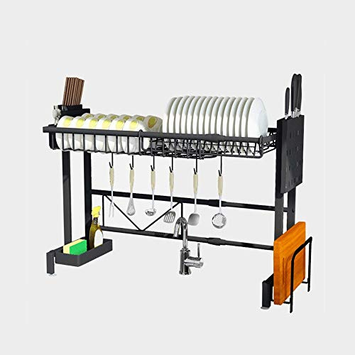 OWOHYG Escurridor de Platos de Acero Ajustable para Fregadero Doble, Multiusos, Ahorra Espacio, de 1 Nivel, para Cocina.