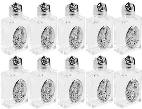 Ciieeo Botellas de Agua Cristiana de Aleación 15 Ml, Pequeñas Botellas Religiosas Plateadas Cuadradas, Juego de 10 para Viajes Católicos y Eventos Espirituales