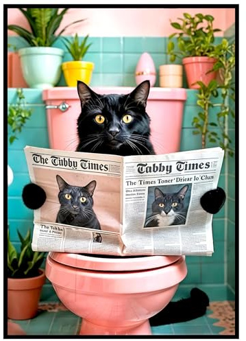 Zamety Badezimmer Bilder Katze Auf WC, 30x40cm Poster Ohne Rahmen | Bild Badezimmer, Lustige Tier Bilder, Humorvolles Bild, Toilettenbilder Gäste Deko, Wasserfeste Wanddeko, Perfekt für Gäste