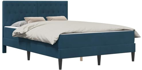 vidaXL Bettgestell mit Matratze mit Kopfteil Blau 120 x 190 cm Samt, Elegantes Bettgestell, modern mit Matratze, langlebiger Samt, minimalistisches Design, Schlafzimmermöbel, bequemer Schlaf