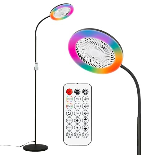 BRILONER - Ventilatore a piantana LED con illuminazione, telecomando, RGBIC, CCT, dimmerabile, oscillante, ventilatore da pavimento, lampada da terra, lampada soggiorno, 28 x 185 cm, Nero