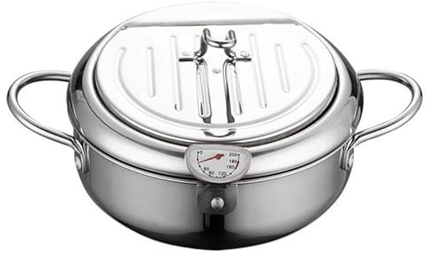Kitchen Deep Fryer Cooking Pan Built In Thermometer With Lid Kitchen Use | premium metal alloy frying chips safely families drainer rack heat control reliable efficient excellent superb brilliant