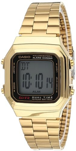 Casio - A178WGA-1A - Vintage - Unisex Watch - Digital Quartz - LCD Dial - Gold Plated Steel Strap, LCD/Gold, Bracelet